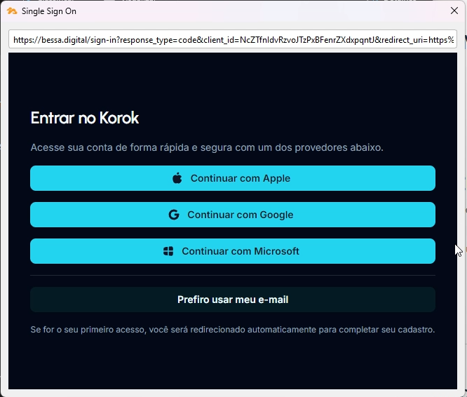 Tela de login do Korok dentro do Seafile